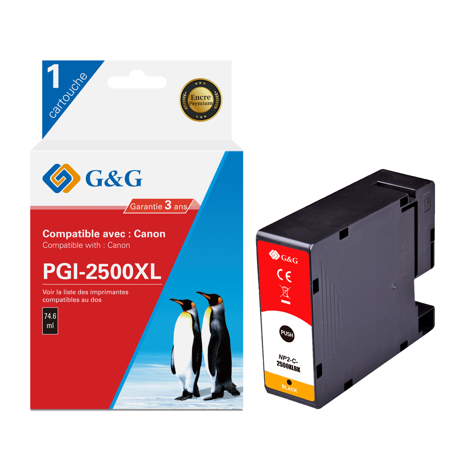 Cartouche D'encre Noire QUALITONER Compatible Canon 2500XL - Lot De 4 - Neuf Sous Blister