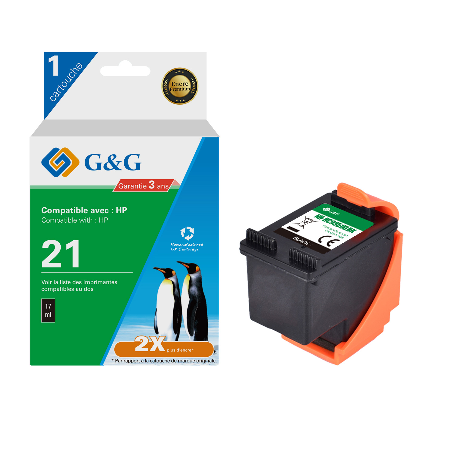 Cartouches D'encre Compatibles HP Série 21/22 XL - Premium, Multicouleur, Pour DeskJet/OfficeJet