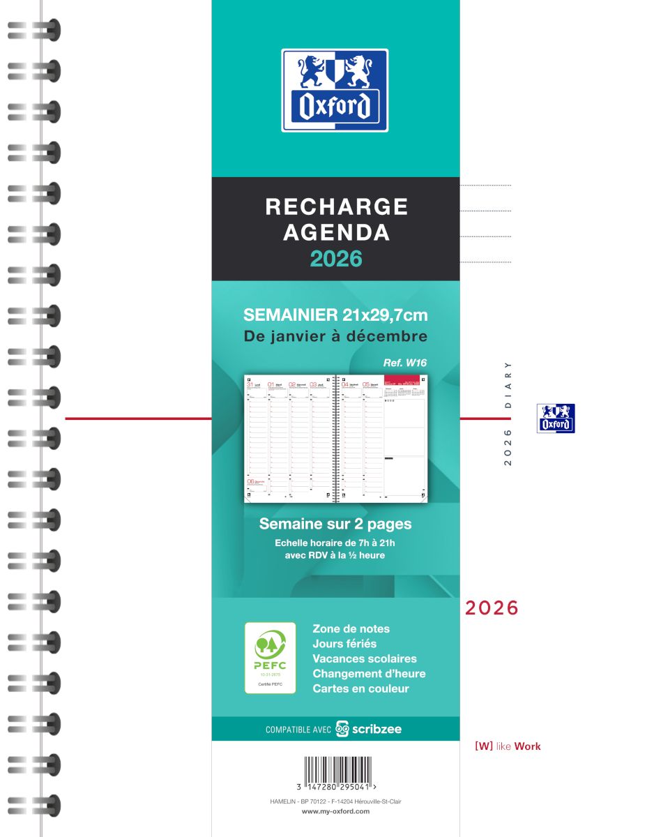 Recharge Organiseur Exatime 17 - 1 Semaine Sur 2 Pages Janvier à Décembre 2026