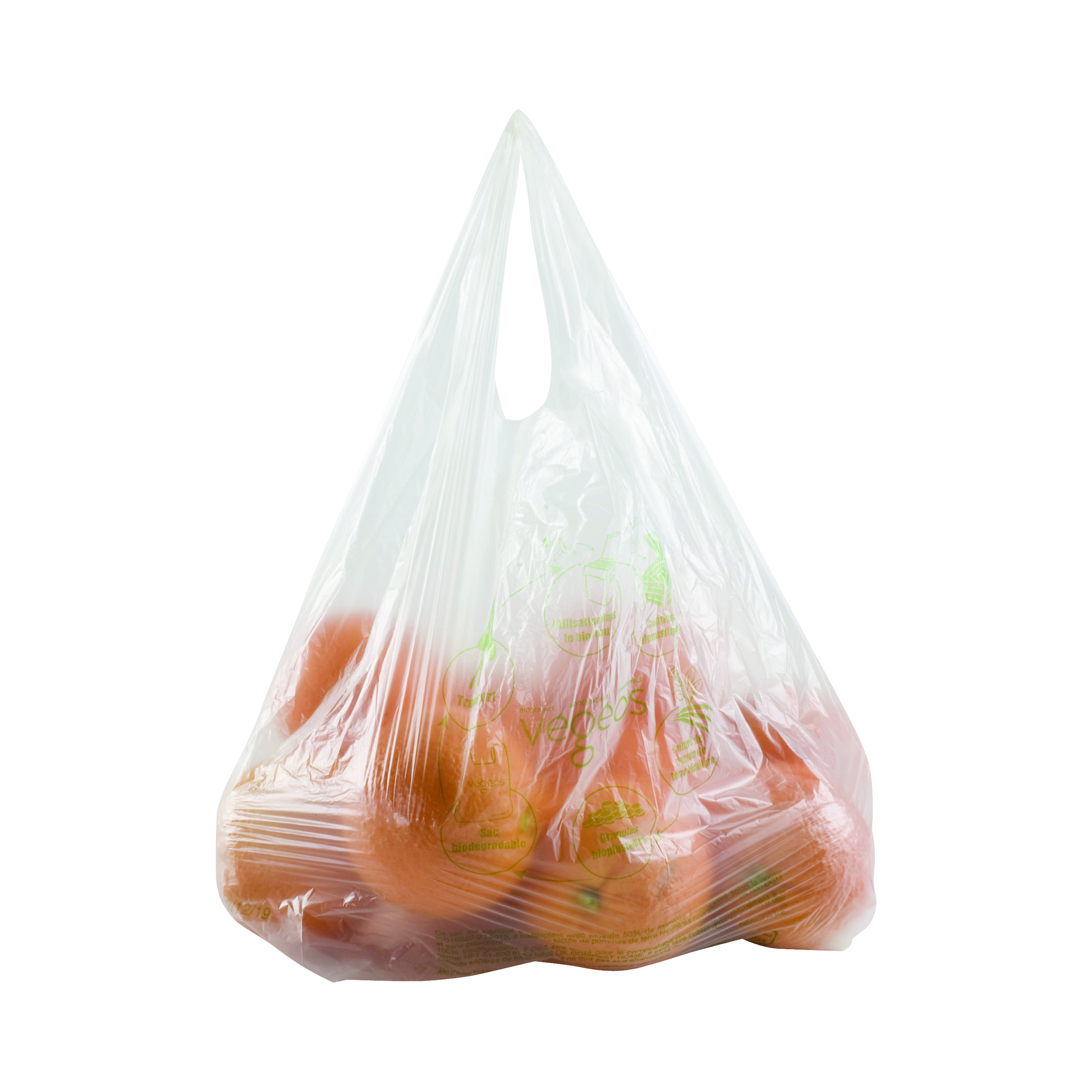 100 Sacs à Bretelles Biodégradables Transparents – 26+12x45 Cm, 15 μ, Compostables, Courses & Fruits/Légumes