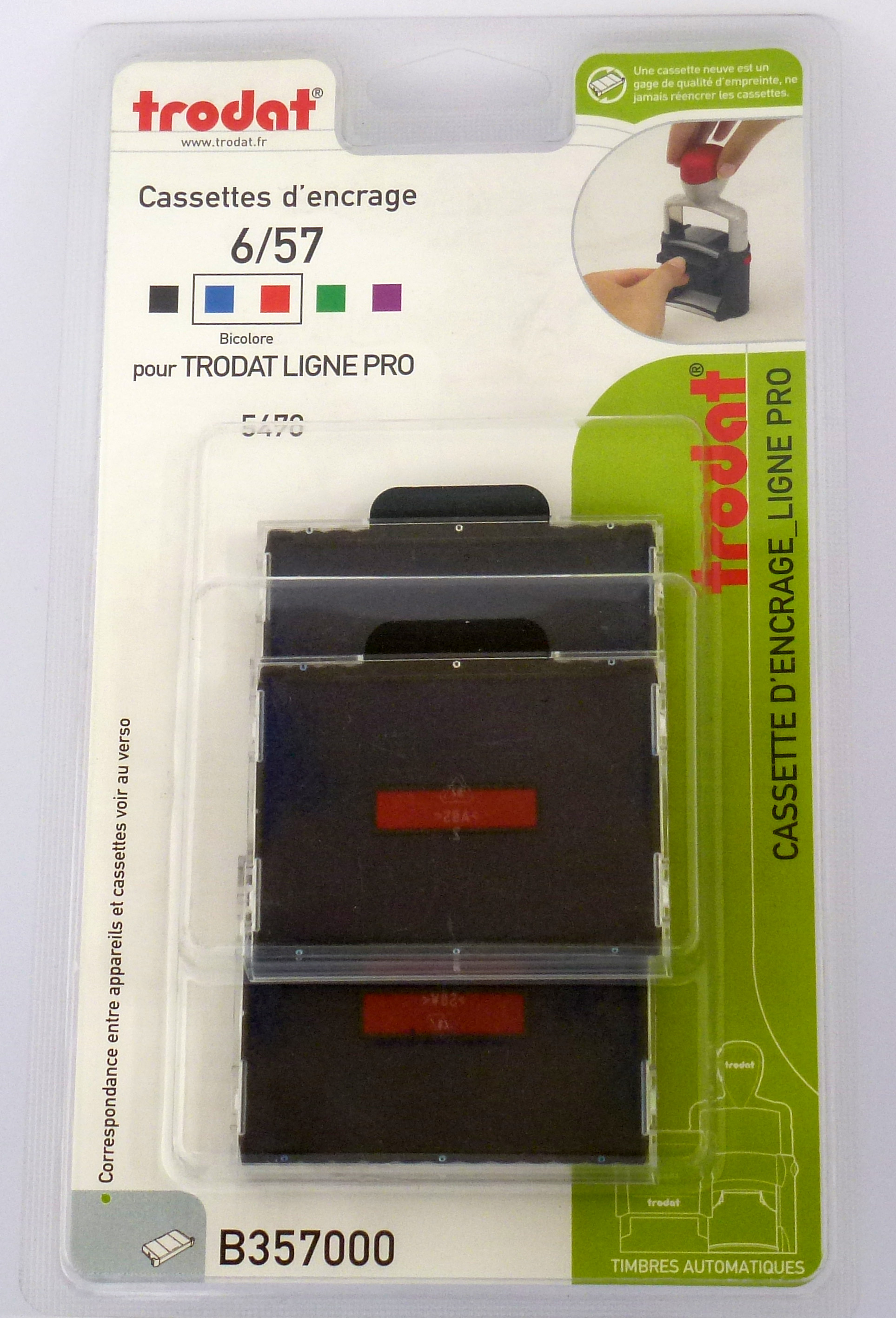 Trodat - 3 Encriers bicolores 6/57/2 recharges pour tampon 5470 - bleu/rouge
