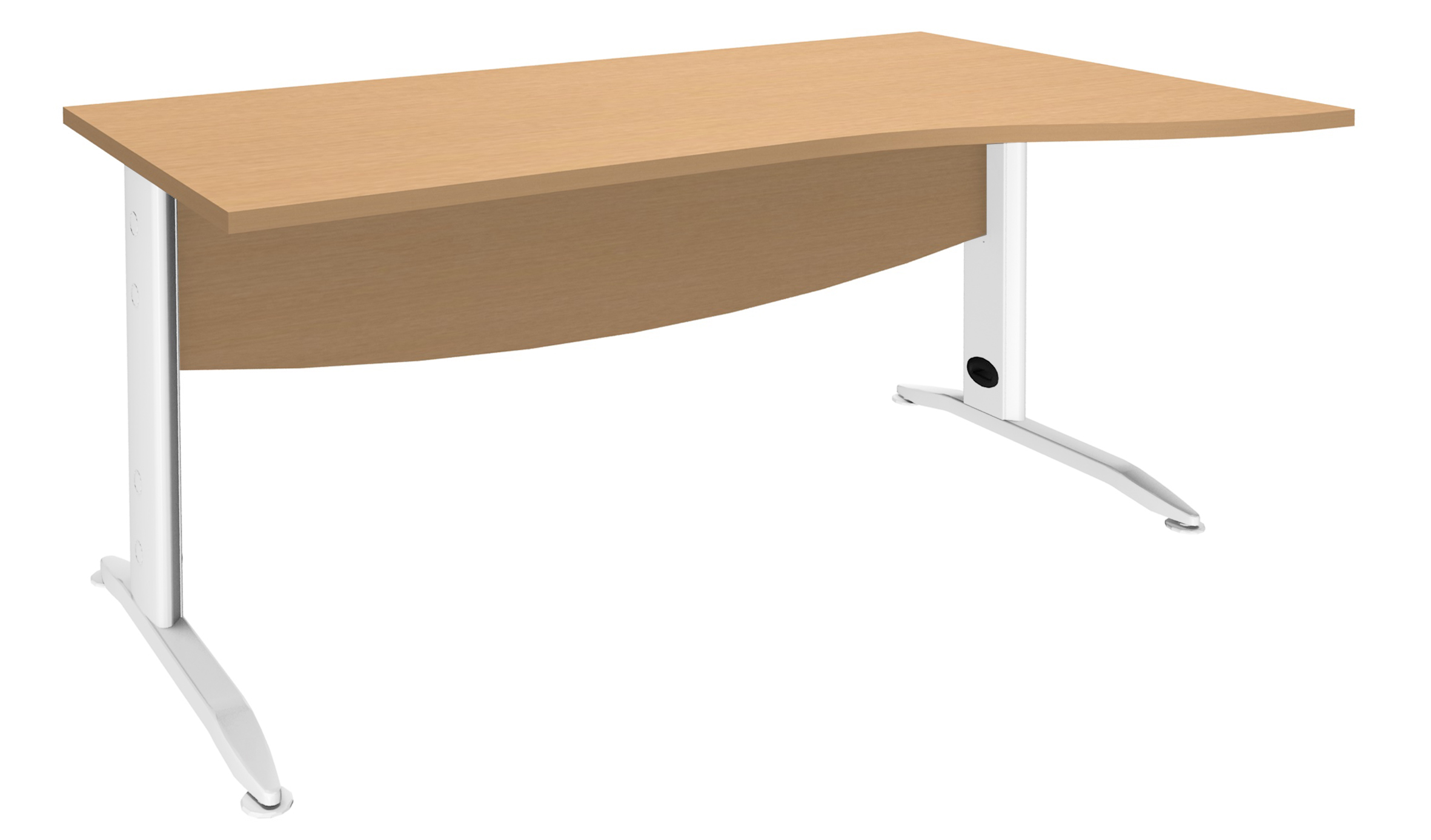 Bureau droit IDRA - Vague à droite - L160 cm - Pieds blancs - Plateau imitation Hêtre