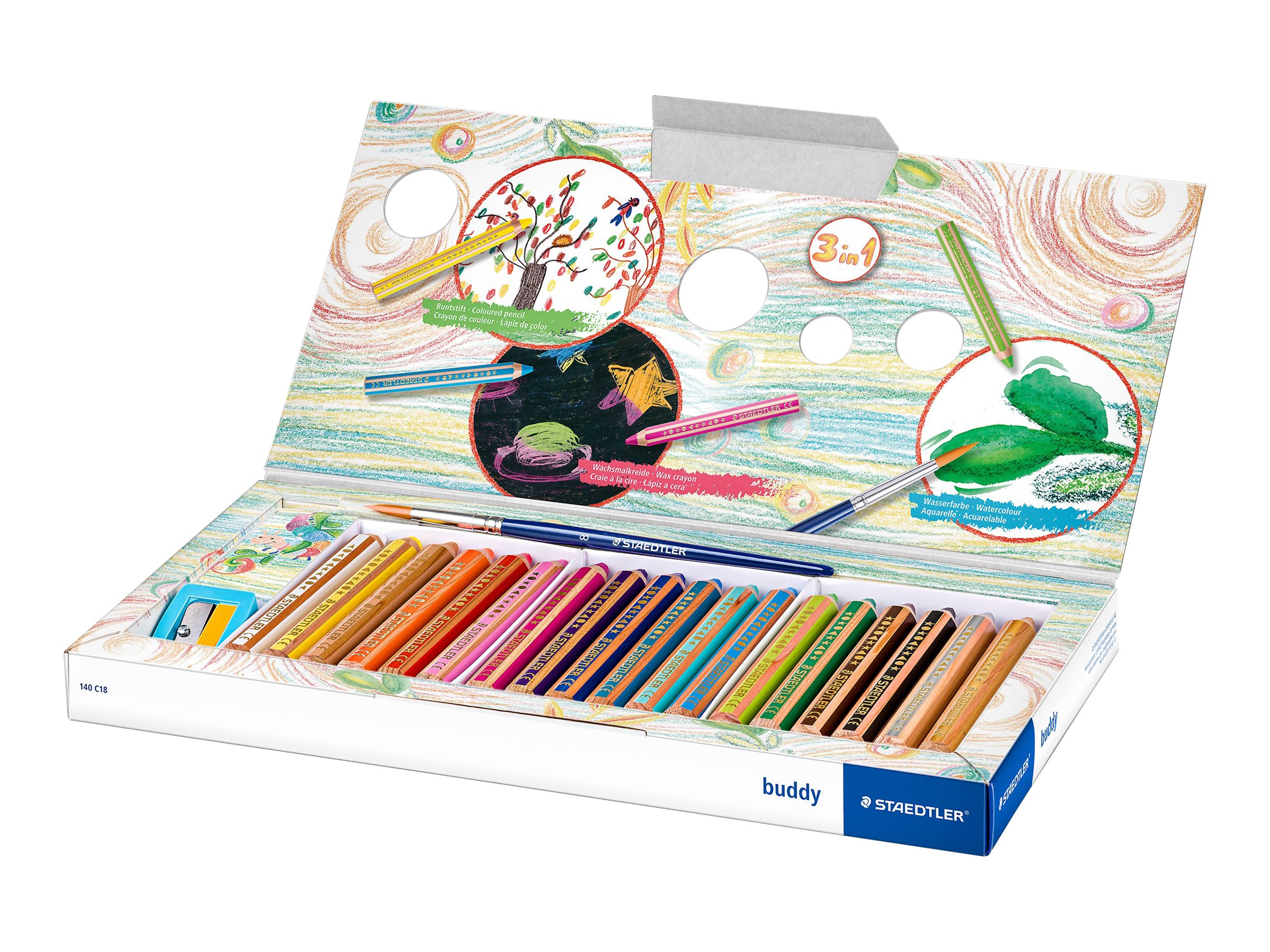 STAEDTLER Buddy - 18 Crayons de couleur - pointe large