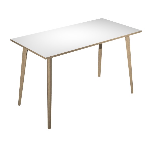 Table haute LEONARDO - 180 x 80 x 105 cm - Pieds bois - Blanc chants chêne