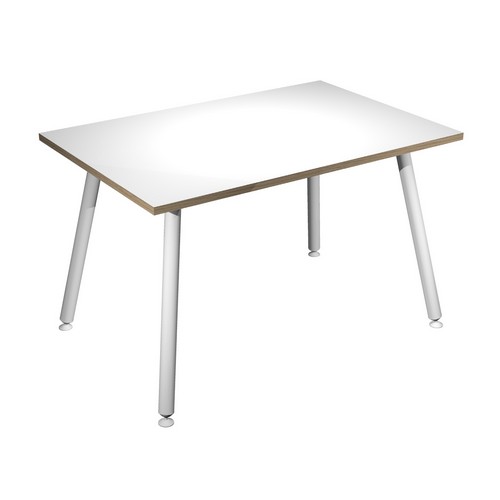 Table haute LEONARDO - 120 x 80 x 105 cm - Pieds métal blancs - Blanc chants chêne