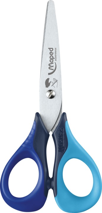 Ciseaux Scolaires 13 Cm Inox - Lame Graduée, Anneaux Moulés, Bout Rond - Coloris Aléatoire