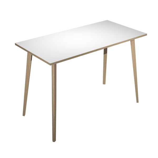 Table haute LEONARDO - 160 x 80 x 105 cm - Pieds bois - Blanc chants chêne