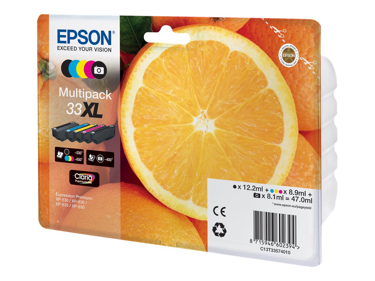 Epson 33XL Oranges - Pack de 5 - noir, noir photo, cyan, magenta, jaune - cartouche d'encre originale