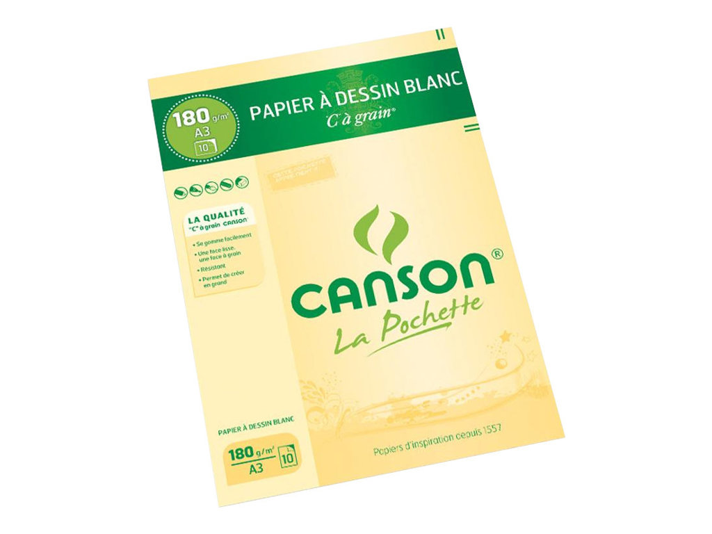 Canson C à grain - Pochette papier à dessin - 10 feuilles - A3 - 180 gr -  blanc Pas Cher