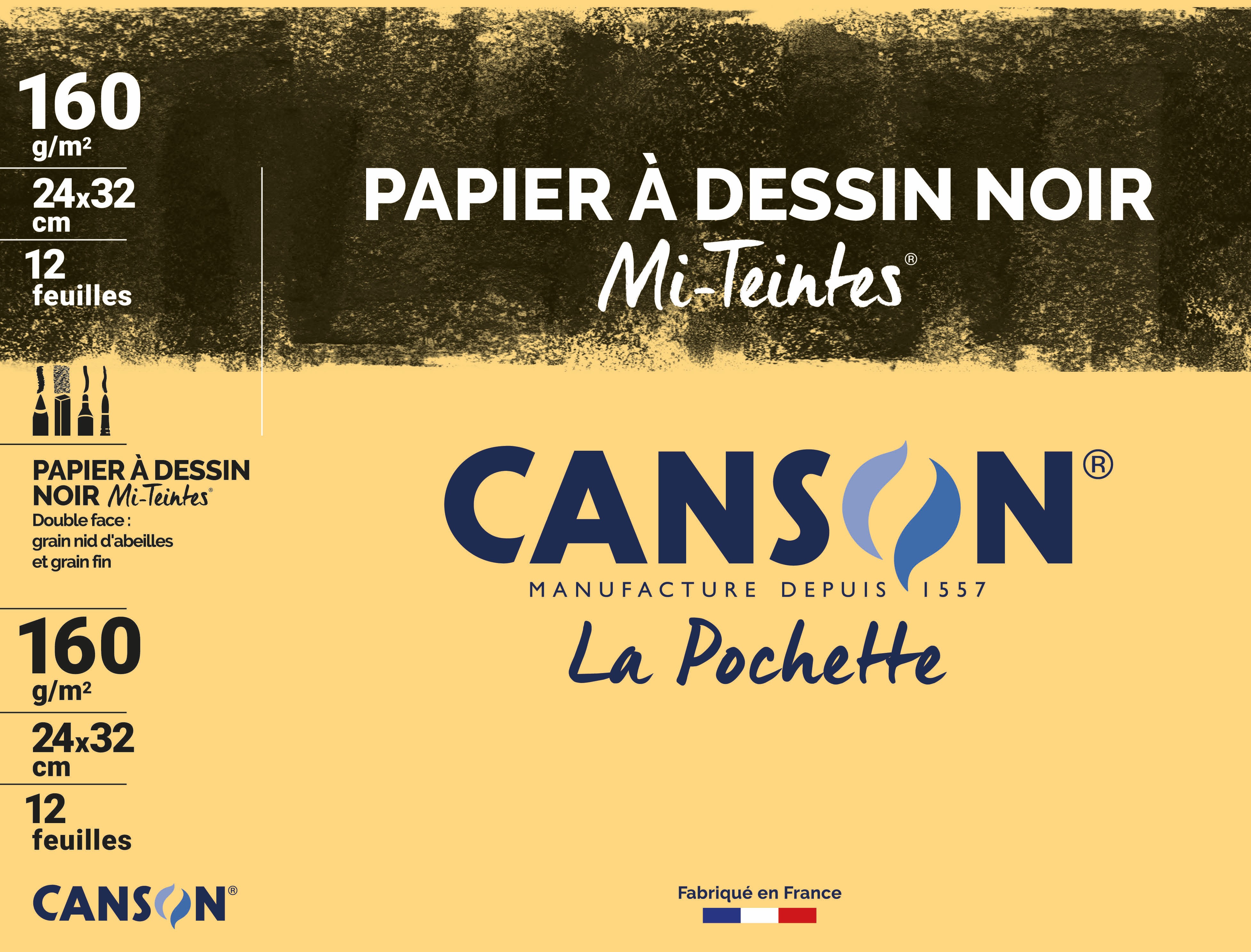 Canson pochette papier à dessin 12 feuilles- 24 x32 cm 160G