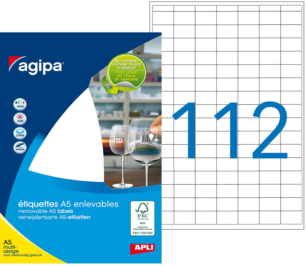 Étui D'étiquettes Multi-usages Agipa - Format A5 (16F) - 3024 étiquettes - Couleur Blanc - Neuf