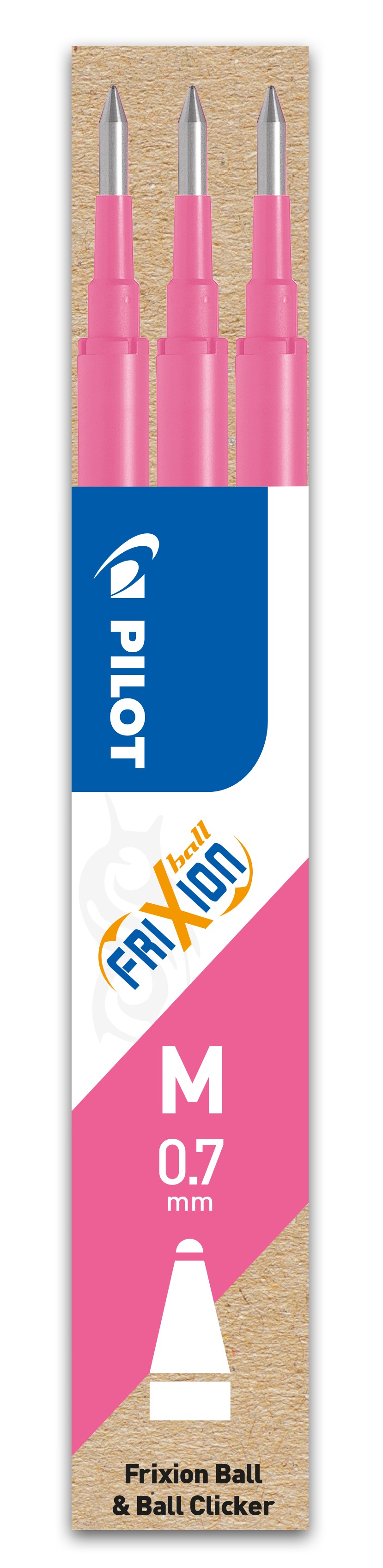 PILOT FriXion Ball Clicker 0.7 - Blister De 3 Rollers Effaçables Rose/Violet/Turquoise - Pointe Moyenne