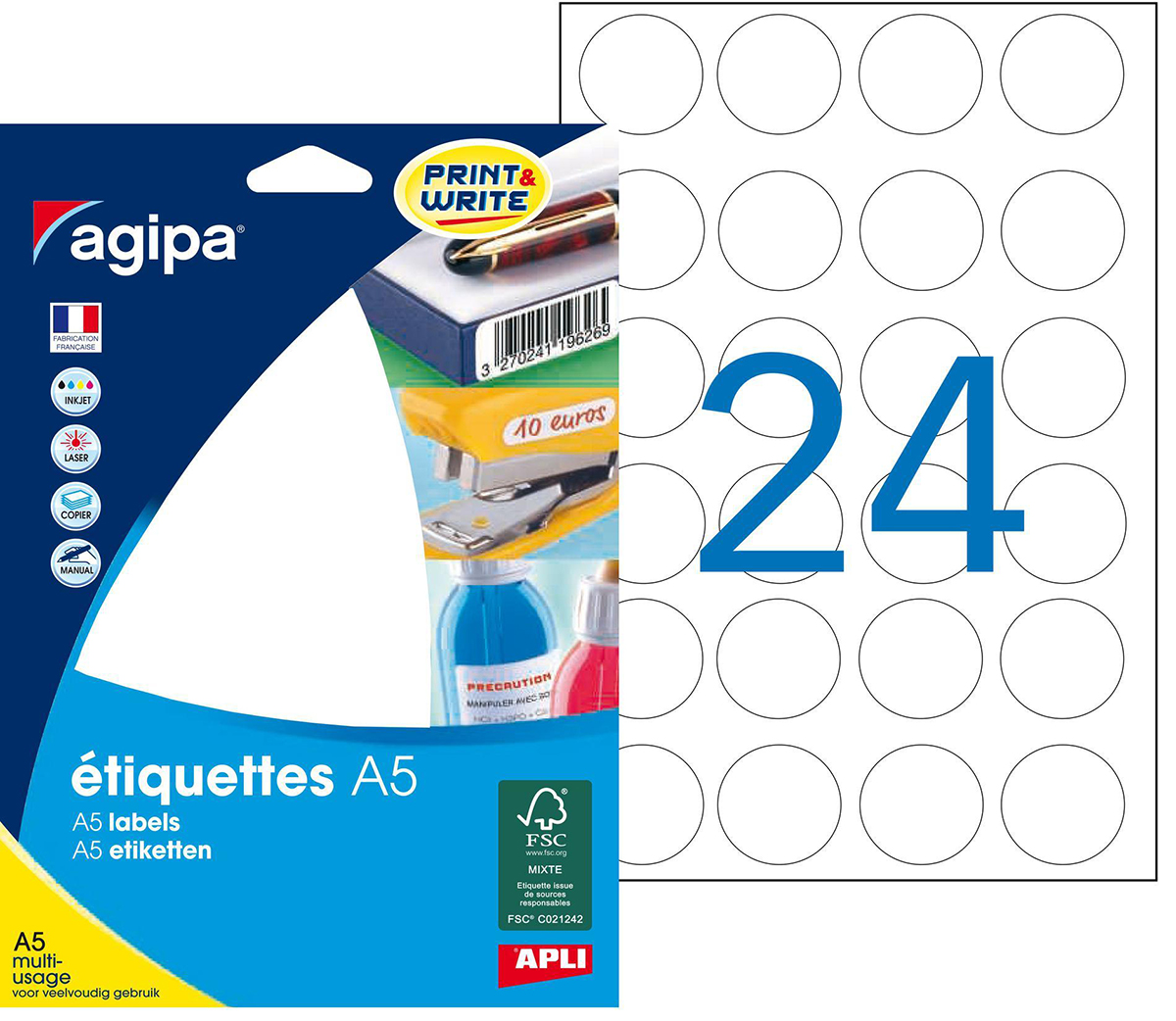 Pastilles AGIPA - Etui De 384 - Diamètre 30mm - Blanc - Beaux-Arts Et Loisirs Créatifs