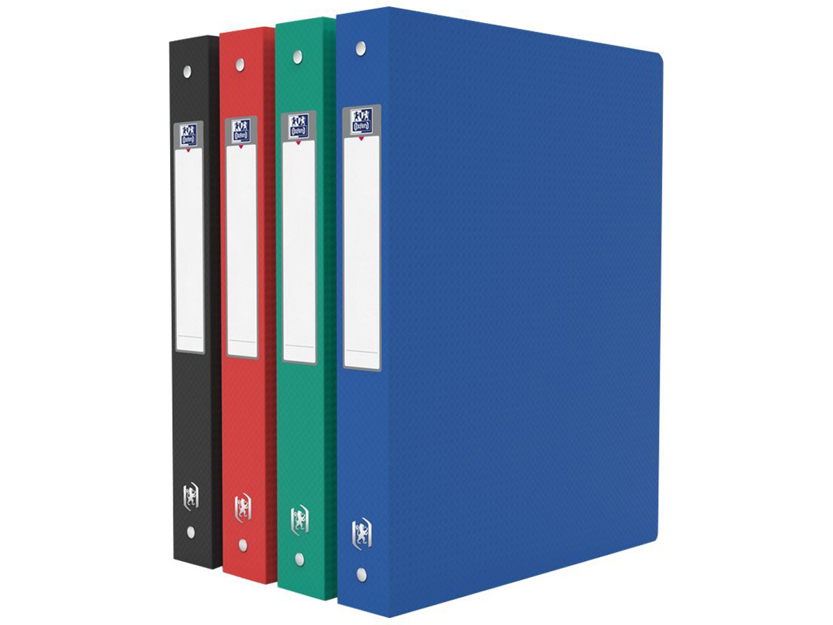 OXFORD Classeur School Life Recyc+ A4XL Dos 40mm 4 Anneaux Ronds - Couverture Polypro Recyclé - Couleurs Assorties