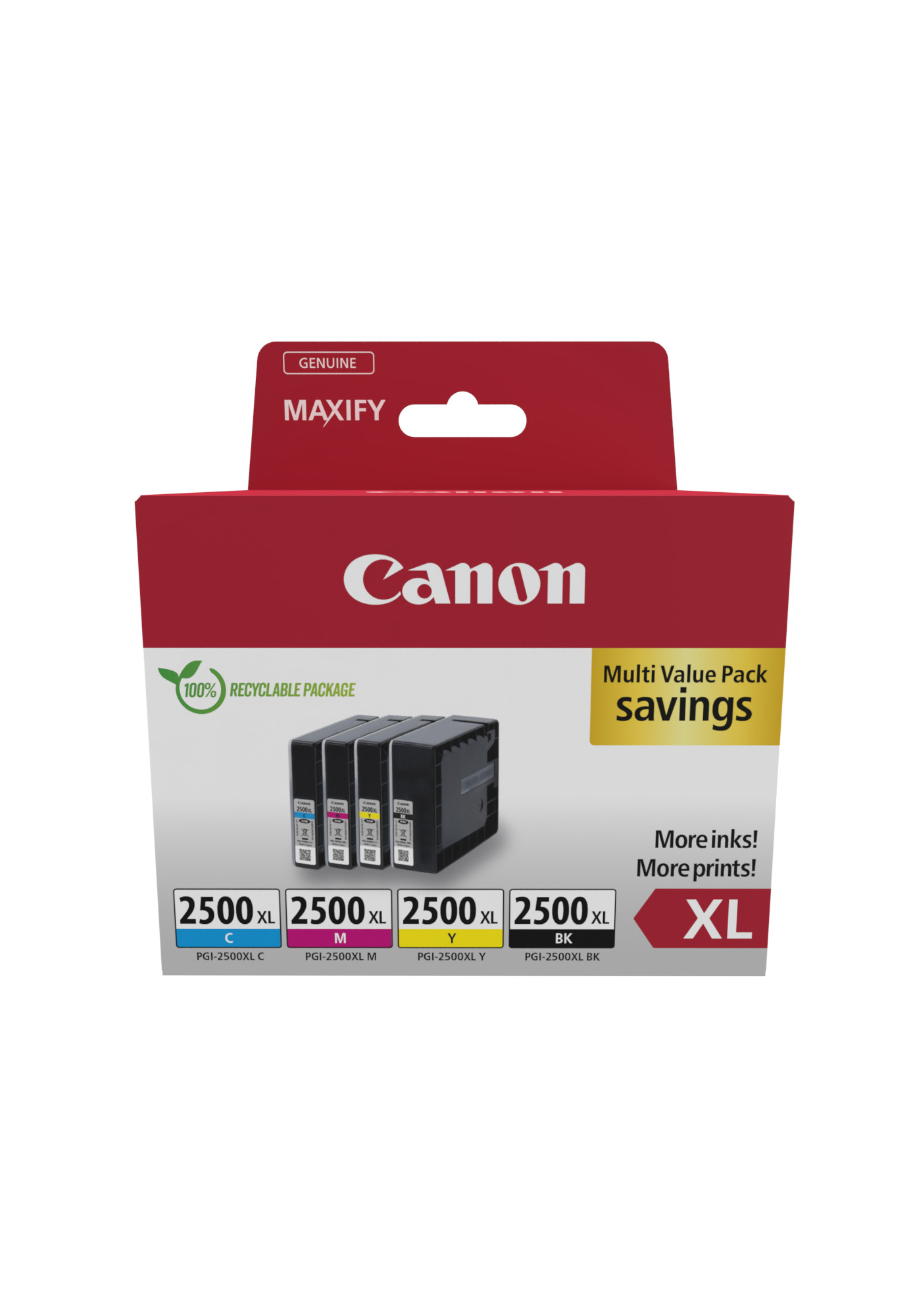 Kit 4 Cartouches Encre Compatible Canon PGI2500XL - Noir + Couleurs - Qualitoner - Neuf