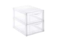 Commode Bureau 2 Tiroirs Transparents - Rangement Pratique 18,5x26x35cm - Blanc