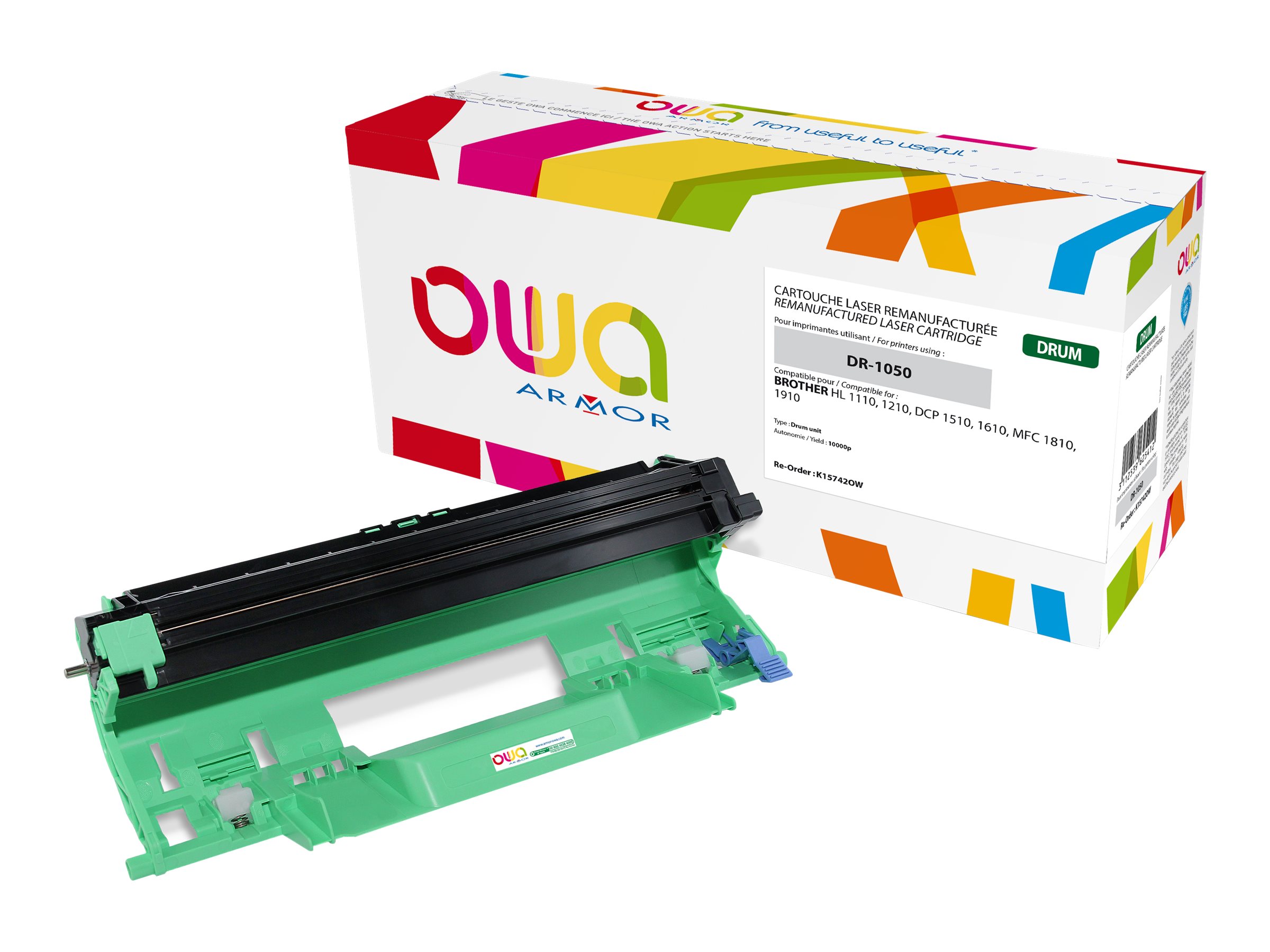 Kit Toner Brother TN1050/DR1050 - 2 Cartouches + 1 Tambour Noir, Grande Capacité