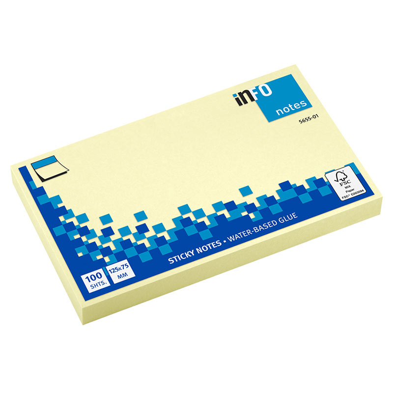 Bloc Notes Adhésifs 100 Feuilles 101x76 Mm - Papier Jaune Canari 70 G/m² - Bande De Déchirure - Pour Bureau, Messages