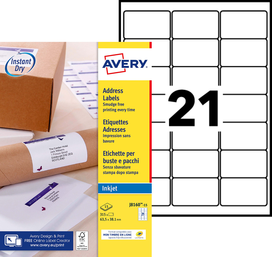 AVERY 126 Étiquettes Transparentes 63,5 × 38,1 Mm – Jet D’Encre, Séchage Instantané, Personnalisables