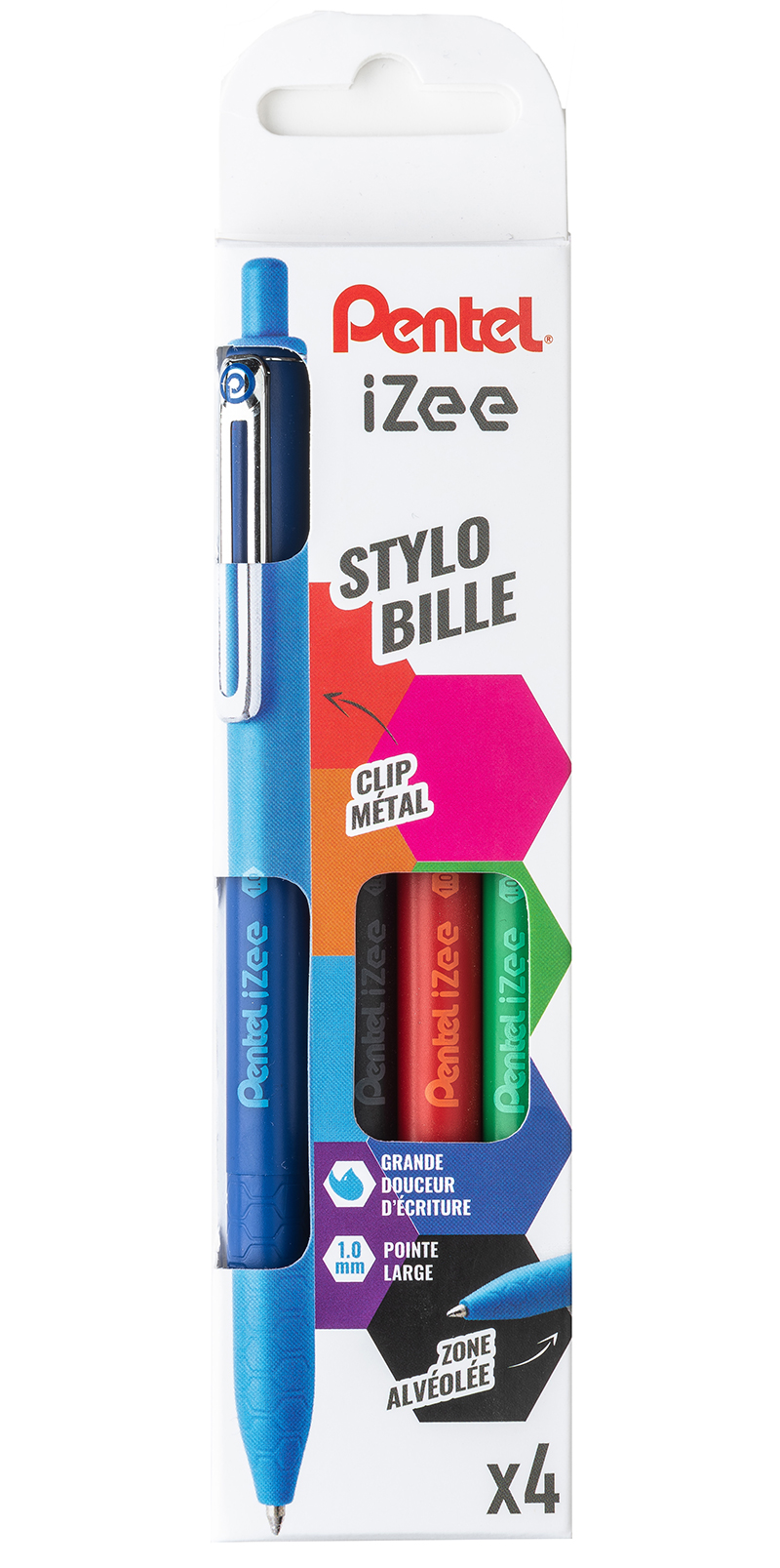 Stylo Bille Pentel IZEE - Pointe 1.0mm Rétractable, Encre Bleue, écriture Fluide - 7