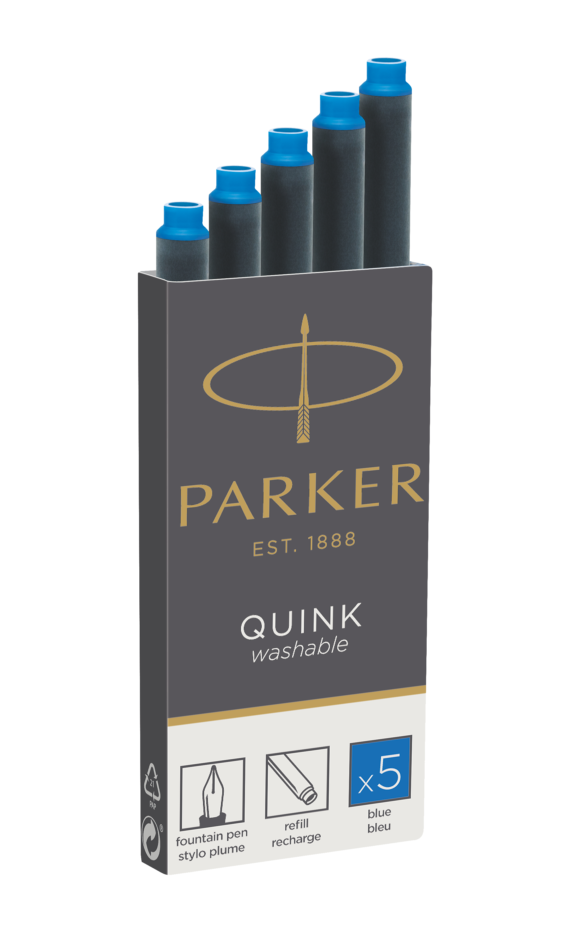Parker - 5 cartouches d'encre pour stylo plume - bleu Pas Cher