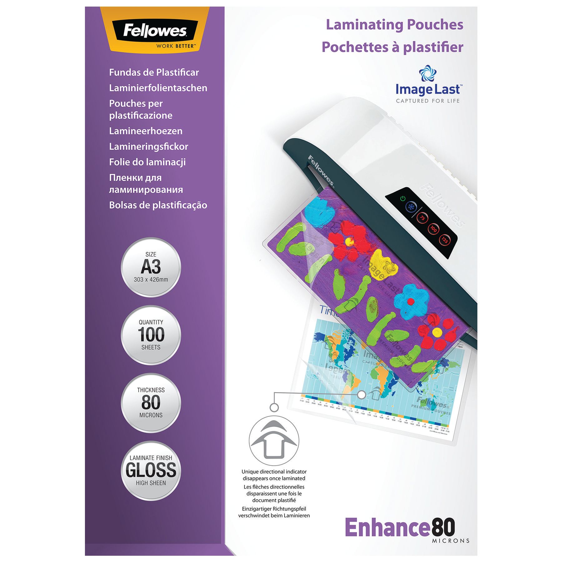 Fellowes - 100 pochettes de plastification A3 (303 x 426 mm) - 80