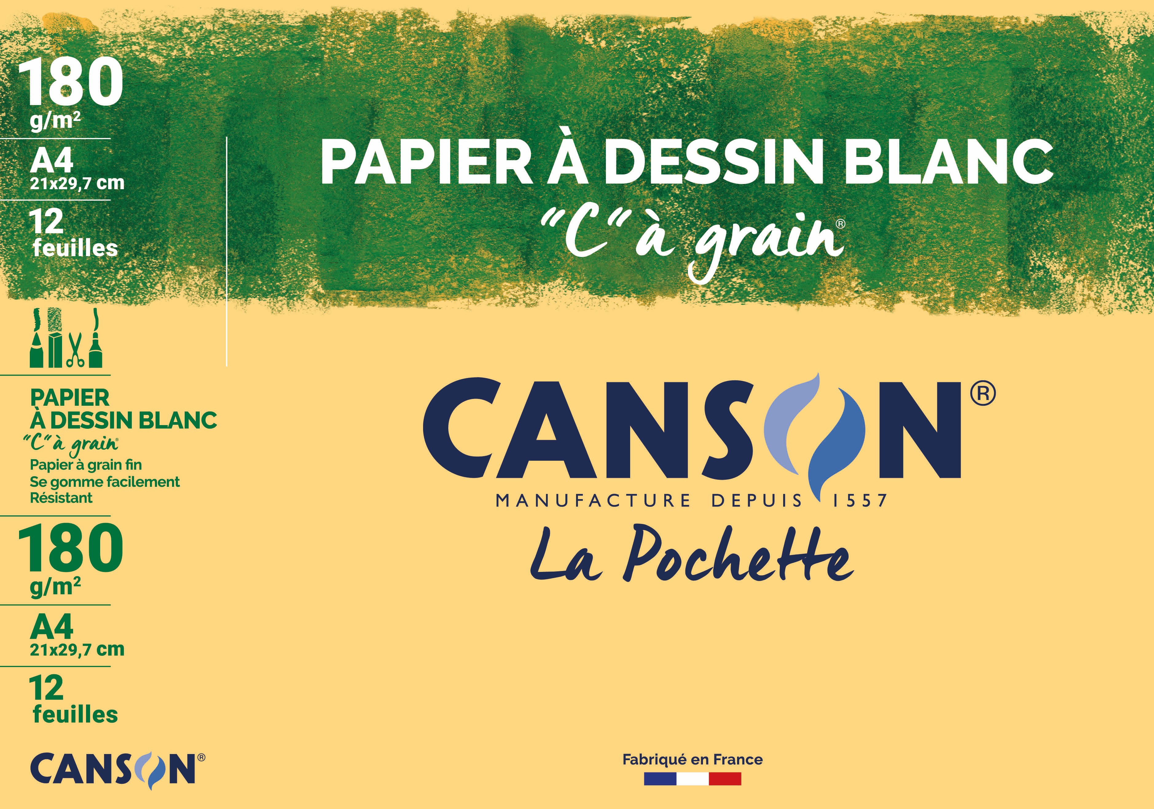 CANSON C à Grain - Pochette 12 feuilles de papier dessin blanc A4 -  180g/m² : : Cuisine et Maison