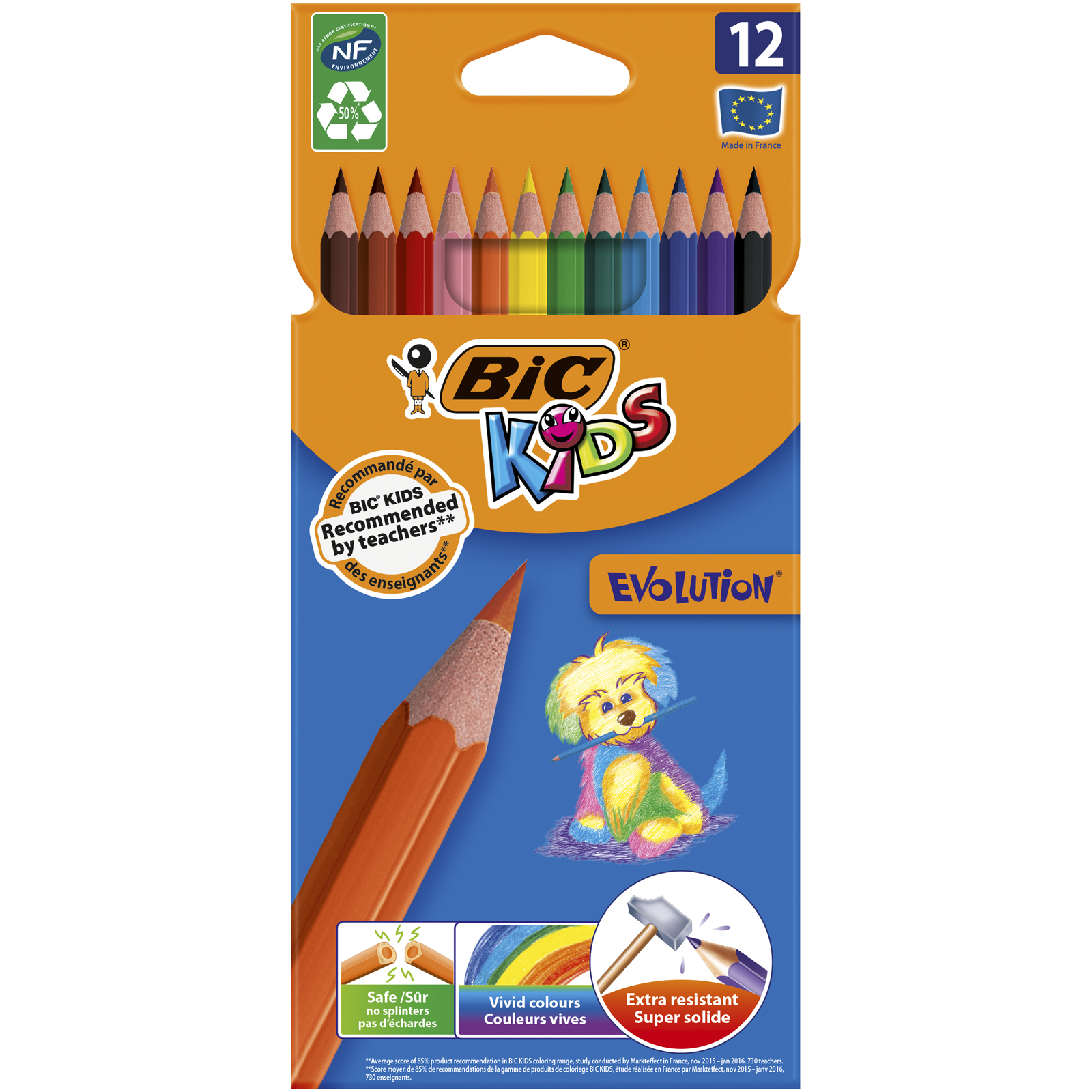 WONDAY Pochette de 12 crayons de couleur assortis. Corps hexagonale