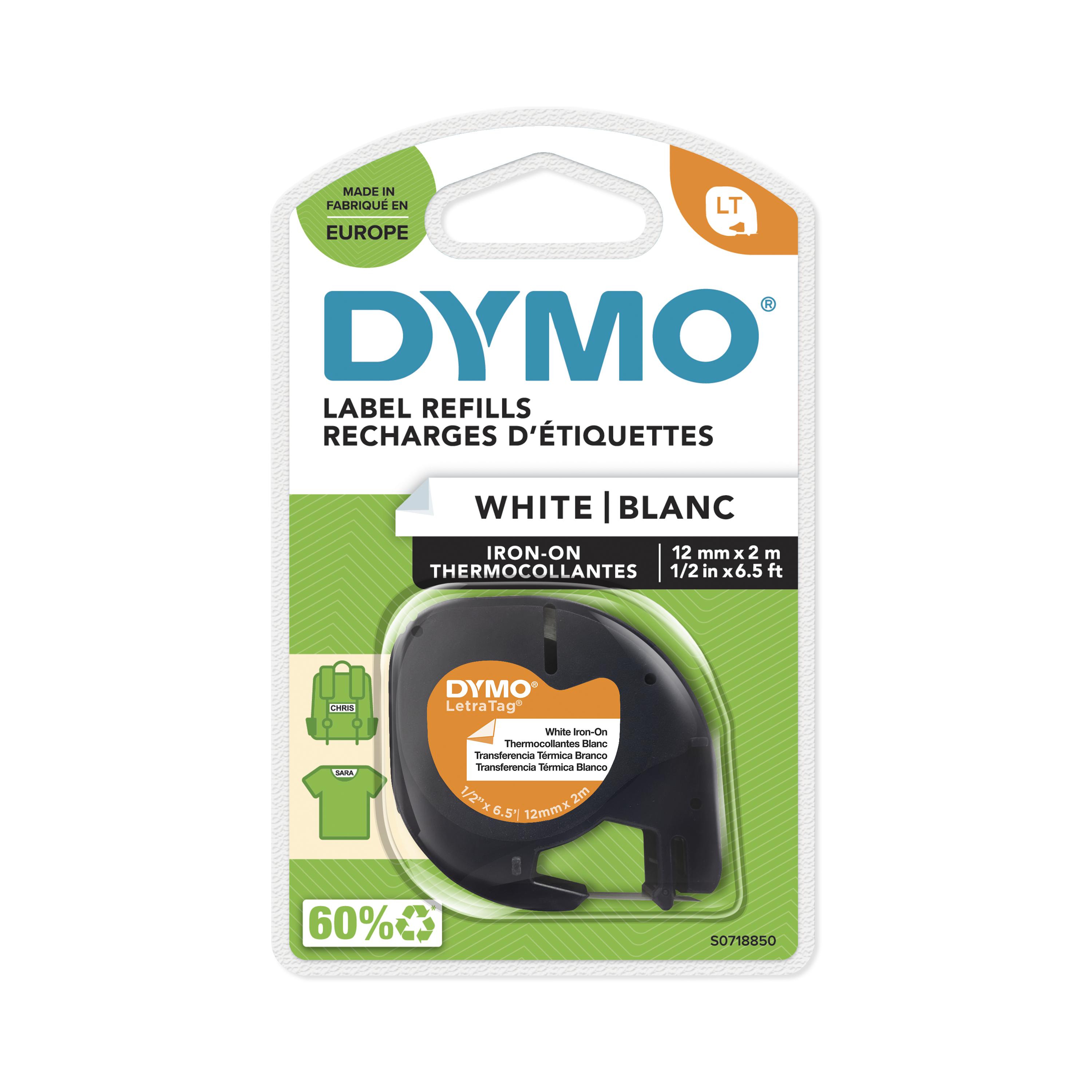 Dymo LetraTag - Ruban d'étiquettes textile auto-adhésives - (12 mm x 2 m) -  fond blanc écriture noire Pas Cher | Bureau Vallée