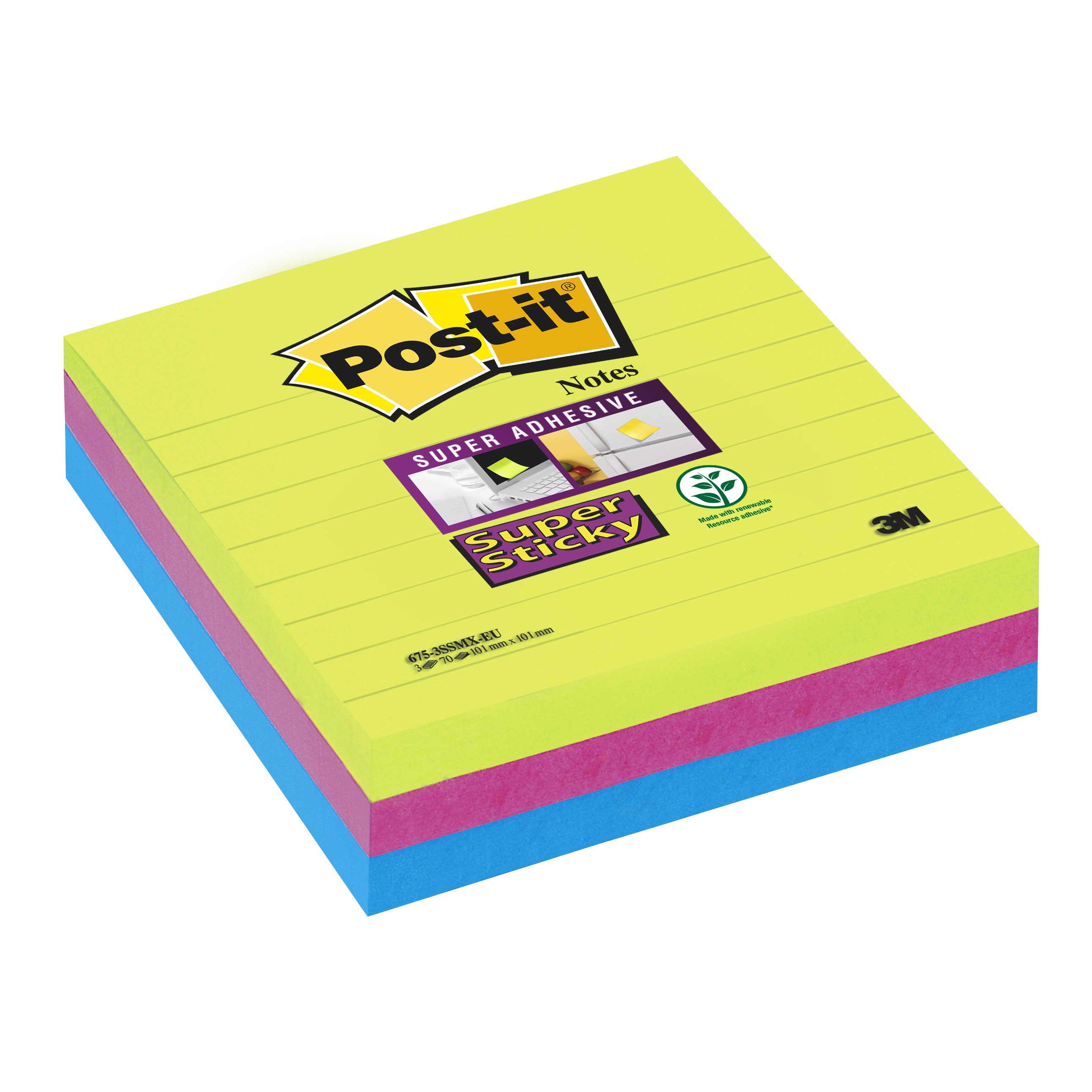 Post-it - 3 Blocs notes Super Sticky - grand format 101 x 101 mm
