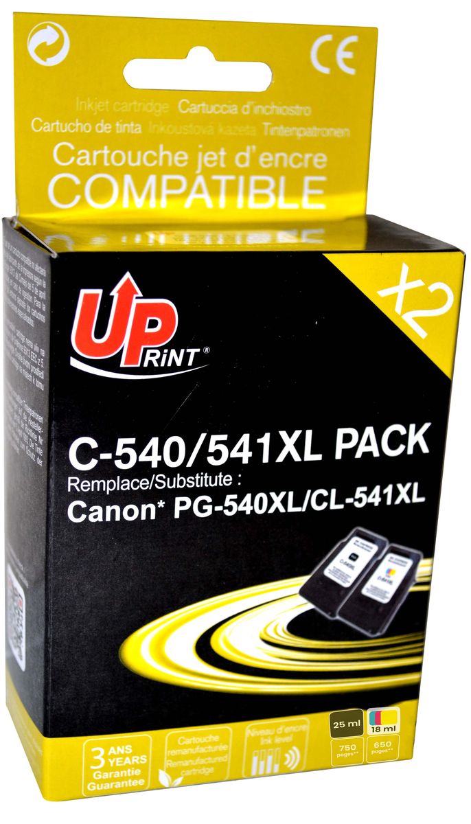 Cartouche compatible Canon PG-540XL/CL-541XL - pack de 2 - noir, cyan,  magenta, jaune - Uprint