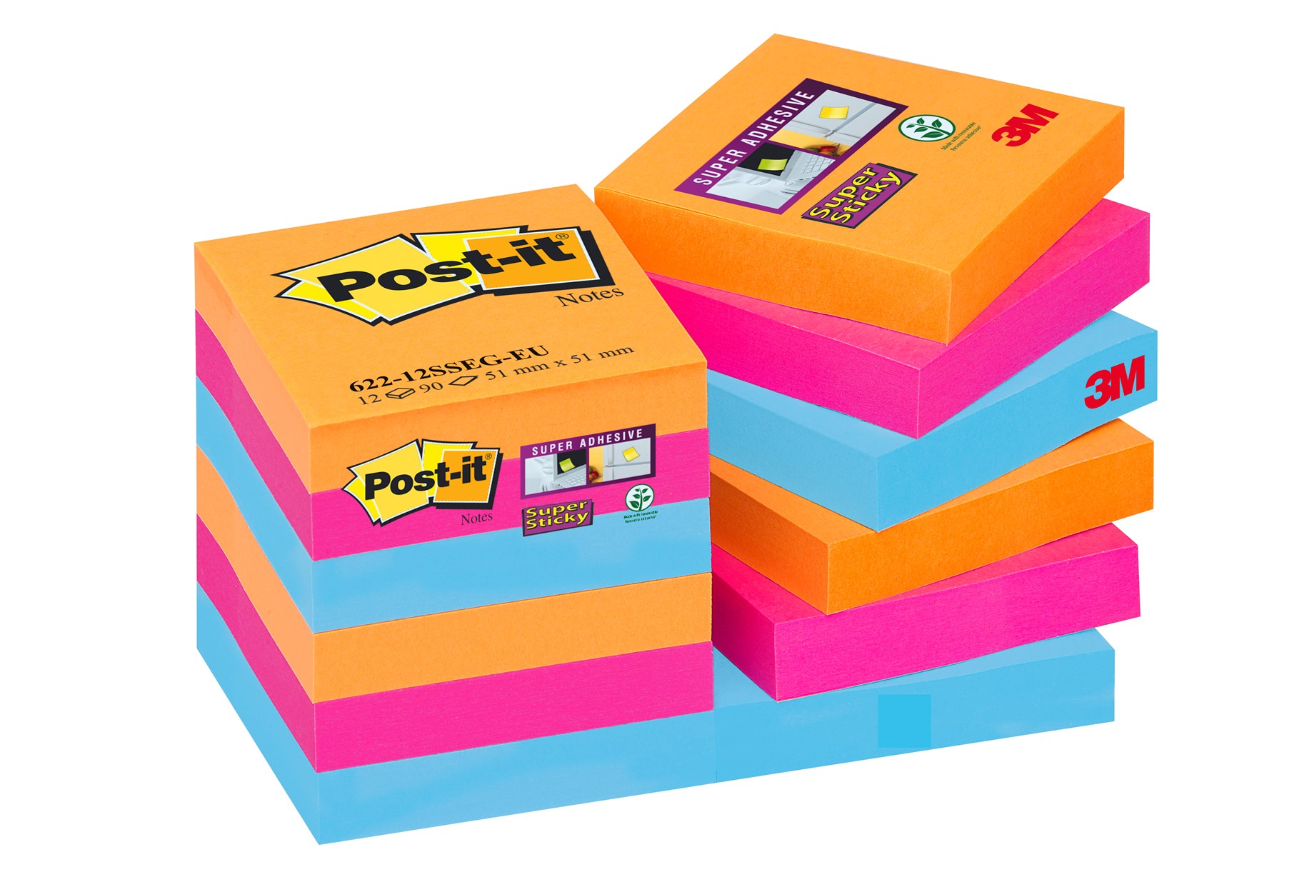 Post It - Pack de 12 Blocs - Notes Super Sticky - 90 feuilles - 47,6 x 47,6 mm - Bangkok
