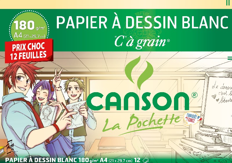 Pochette Canson A3 Grain C 180g. - Blanc