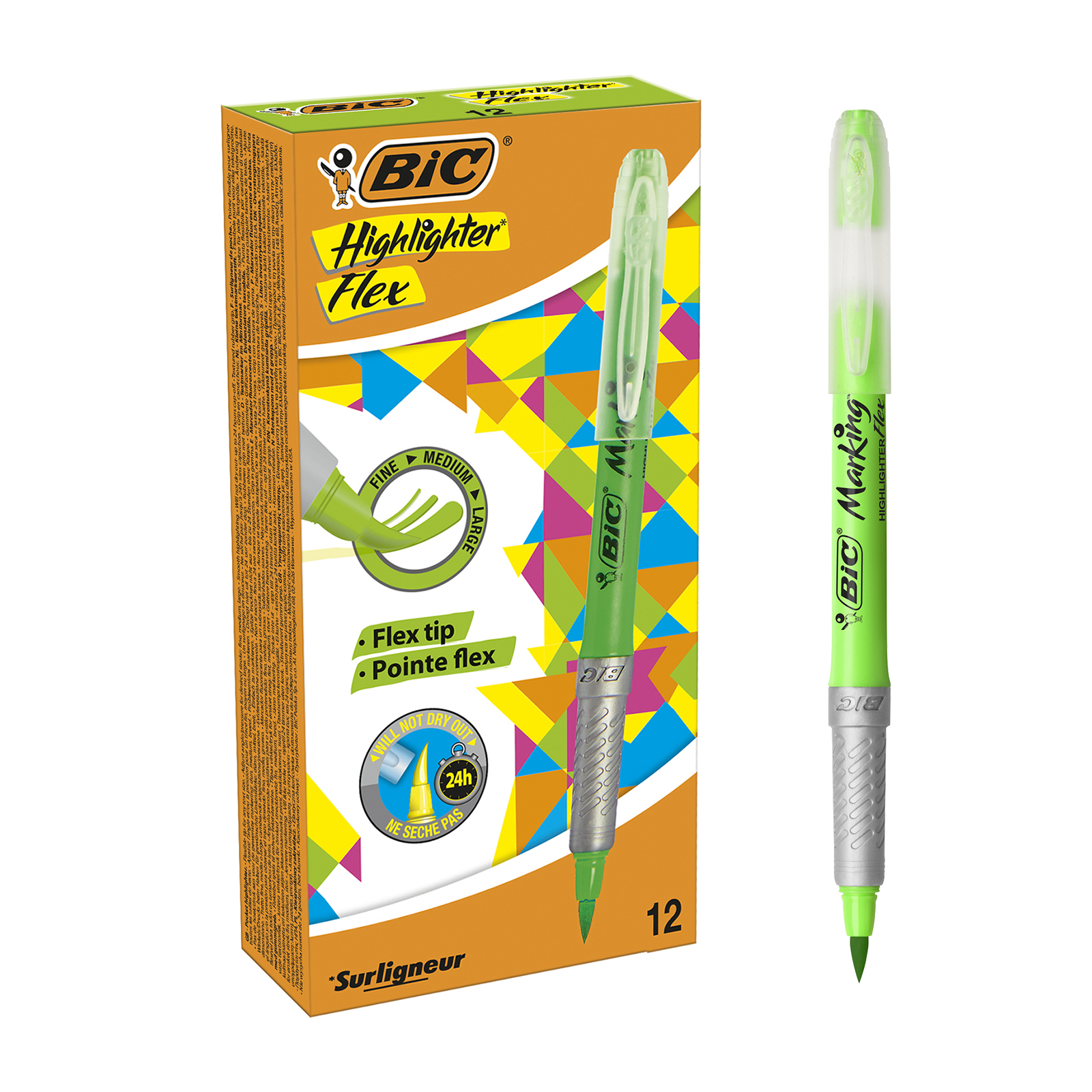 BIC Highlighter Flex - Pack de 12 surligneurs - vert