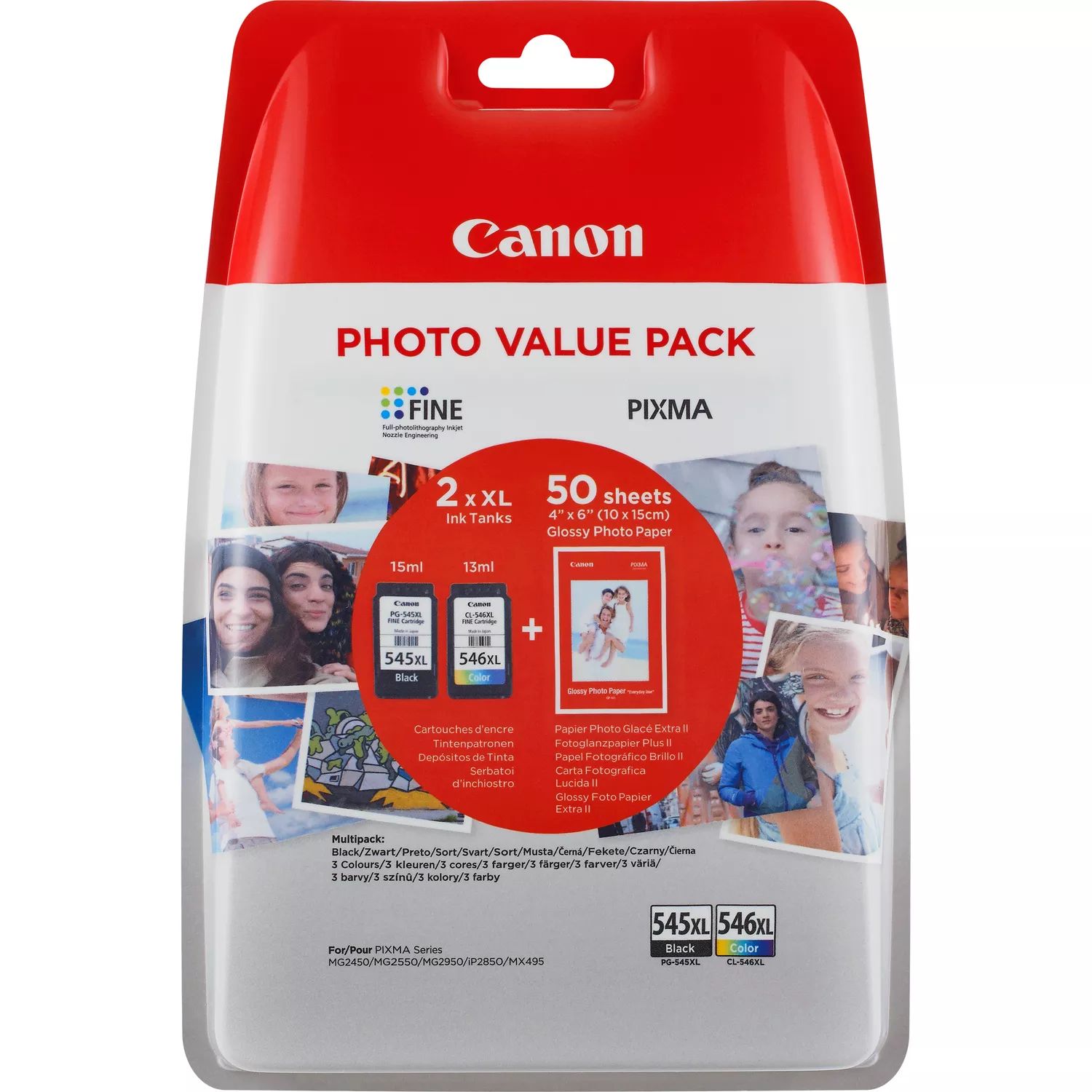Canon PG-545XL/CL-546XL - noir, cyan, magenta, jaune - cartouche d'encre originale + kit papiers