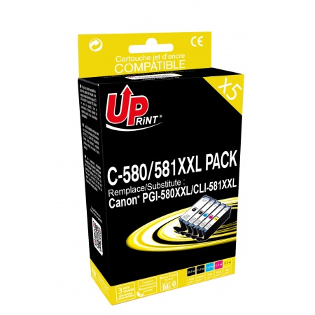 Cartouche compatible Canon CLI-581XXL/PGI-580XXL - pack de 5 - noir, noir photo, cyan, magenta, jaune - Uprint