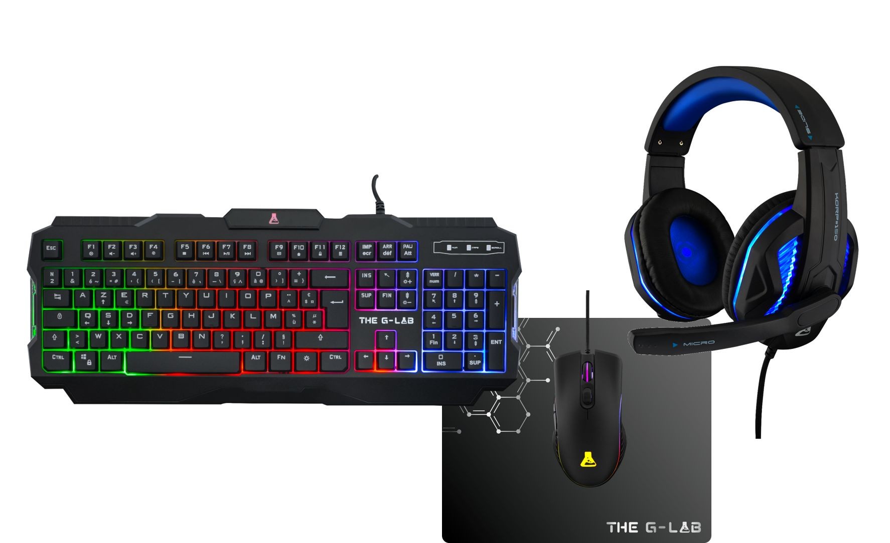 Pack gaming G-LAB ARGON - clavier gamer filaire + souris + casque + tapis  Pas Cher