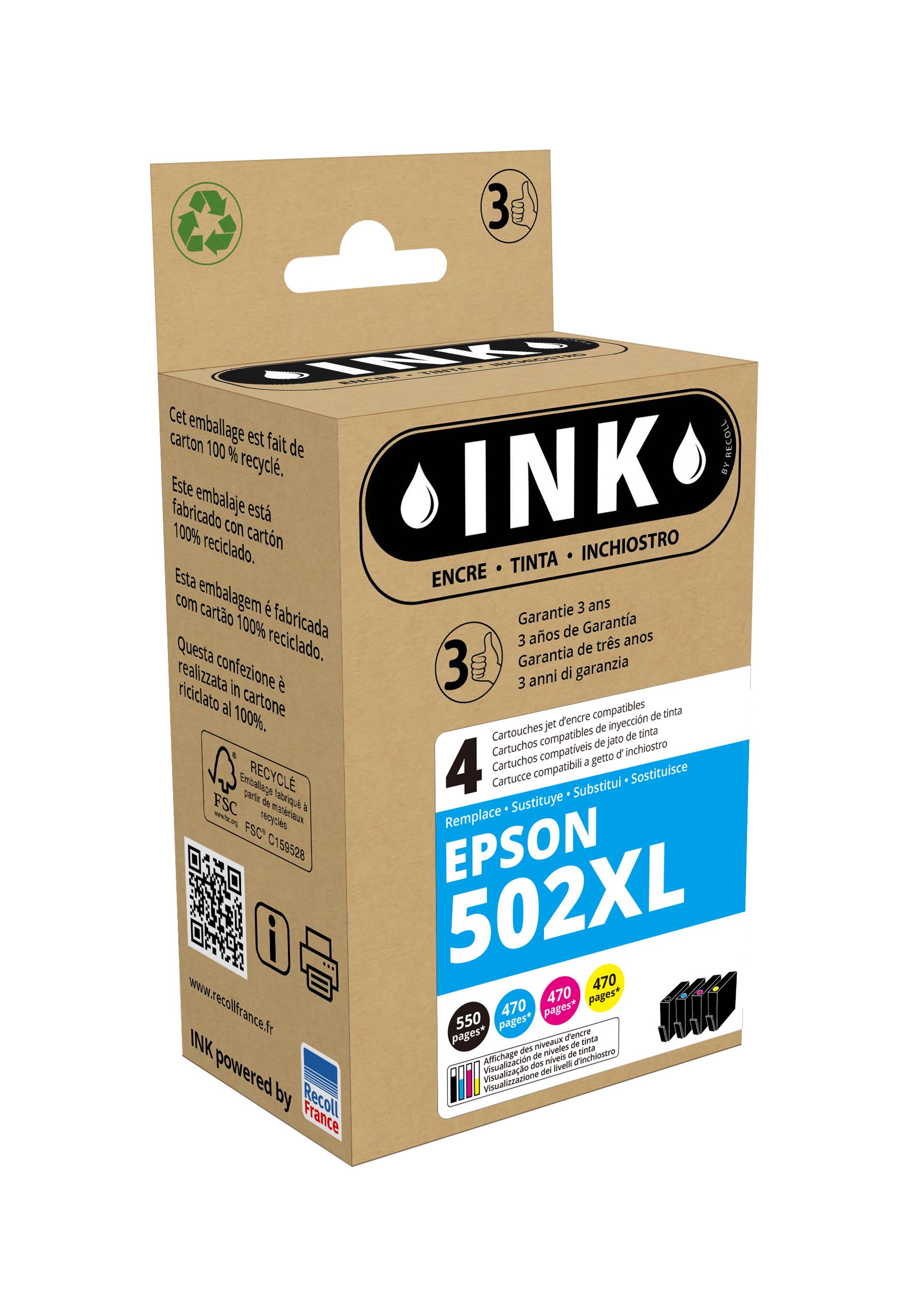 Cartouche compatible Epson 502XL Jumelles - pack de 4 - noir, cyan, magenta, jaune - ink