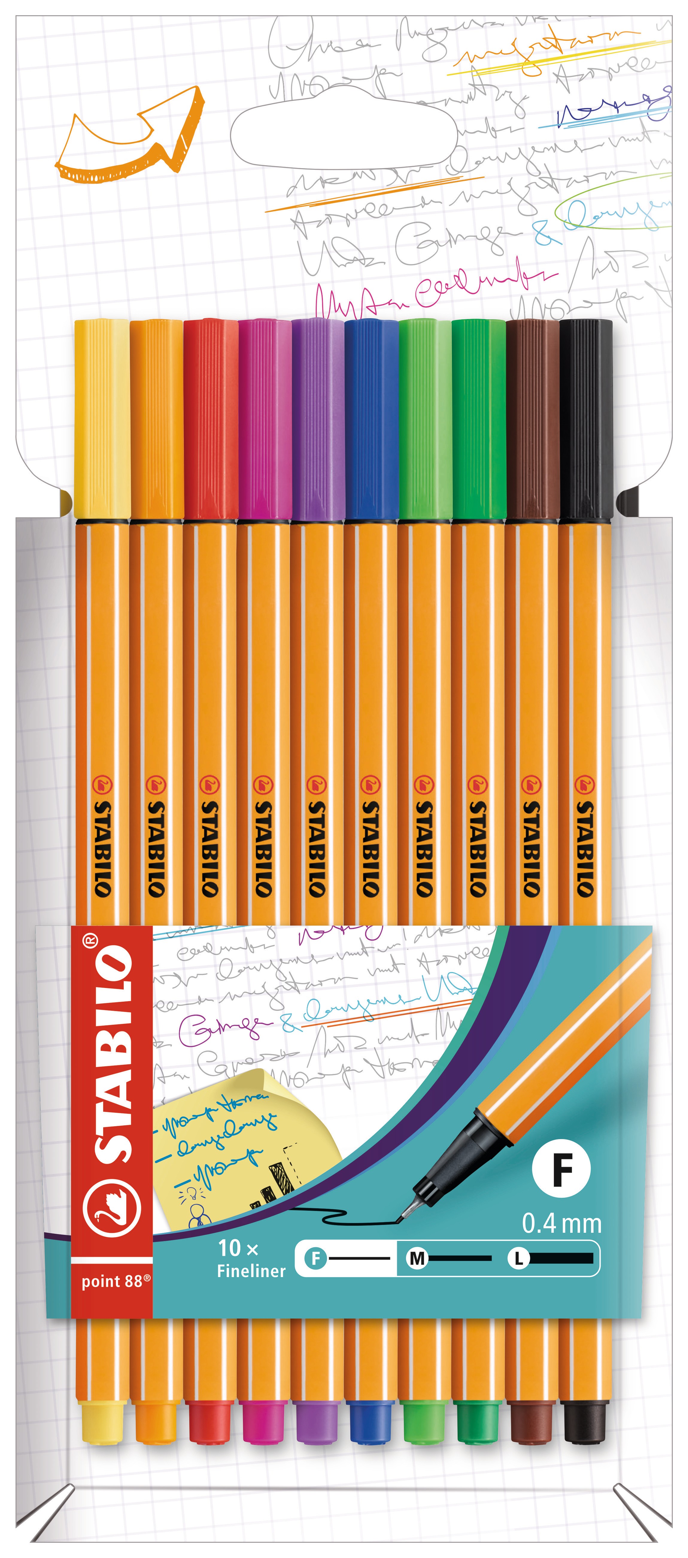 STABILO point 88 - Pack de 10 feutres fins - 0,4 mm - couleurs assorties  Pas Cher