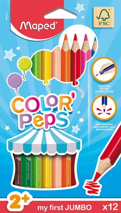 Lot De 12 Crayons De Couleur Giotto Be Jumbo + Taille-crayon - Pour Jeunes Enfants, Couleurs Vives, 10cm De Long