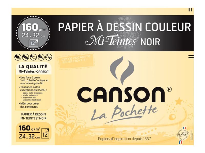 Canson - Pochette papier à dessin - 12 feuilles - 24 x 32 cm - 160