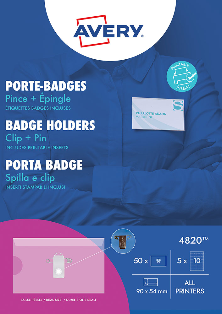 pavo Badge, avec épingle ondulée, 40 x 60 mm, transparent