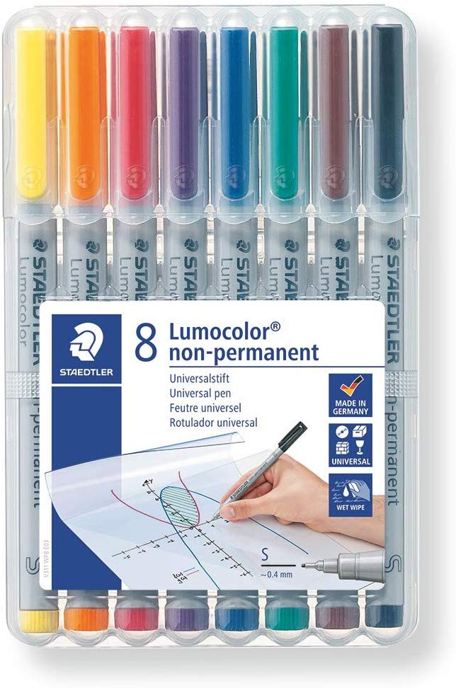 Staedtler Lumocolor 351 - Lot De 6 Marqueurs Tableau Blanc Effaçables, Couleurs Assorties