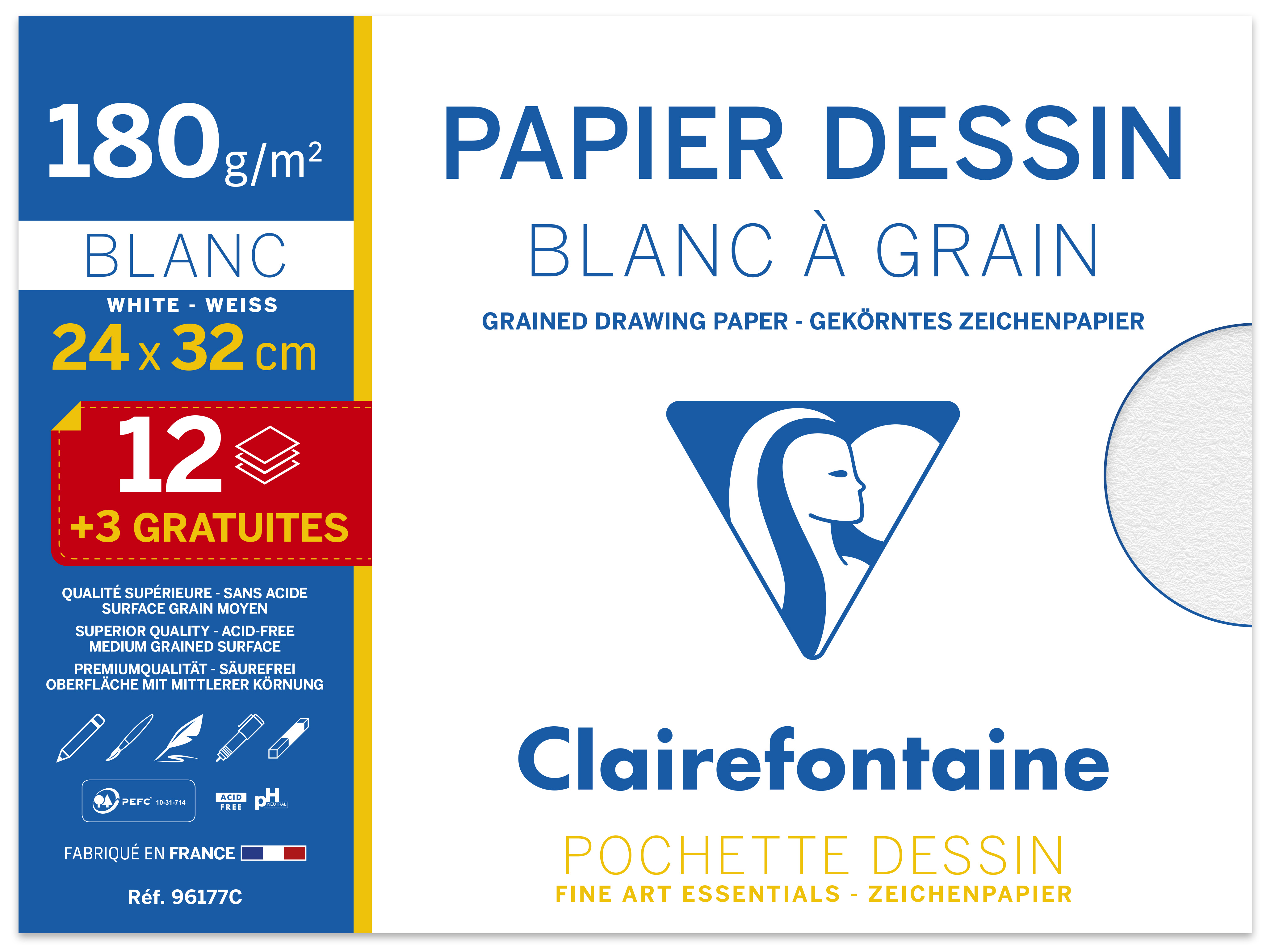 Clairefontaine - Pochette papier à dessin - 15 feuilles (dont 3