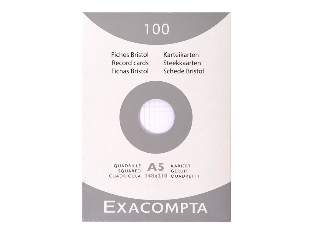 Exacompta - 10 Packs de 100 Fiches Bristol - A5 - petits carreaux -  perforées - couleurs assorties