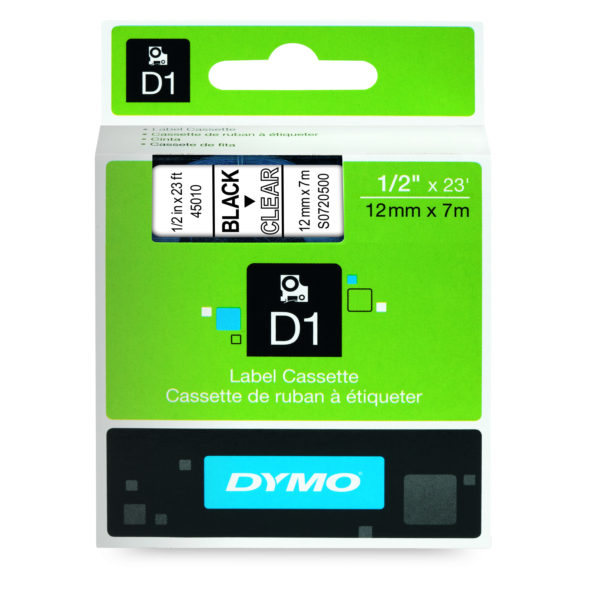 Dymo D1 - Ruban d'étiquettes auto-adhésives - 1 rouleau (12 mm x 7 m) -  fond transparent écriture noire Pas Cher | Bureau Vallée