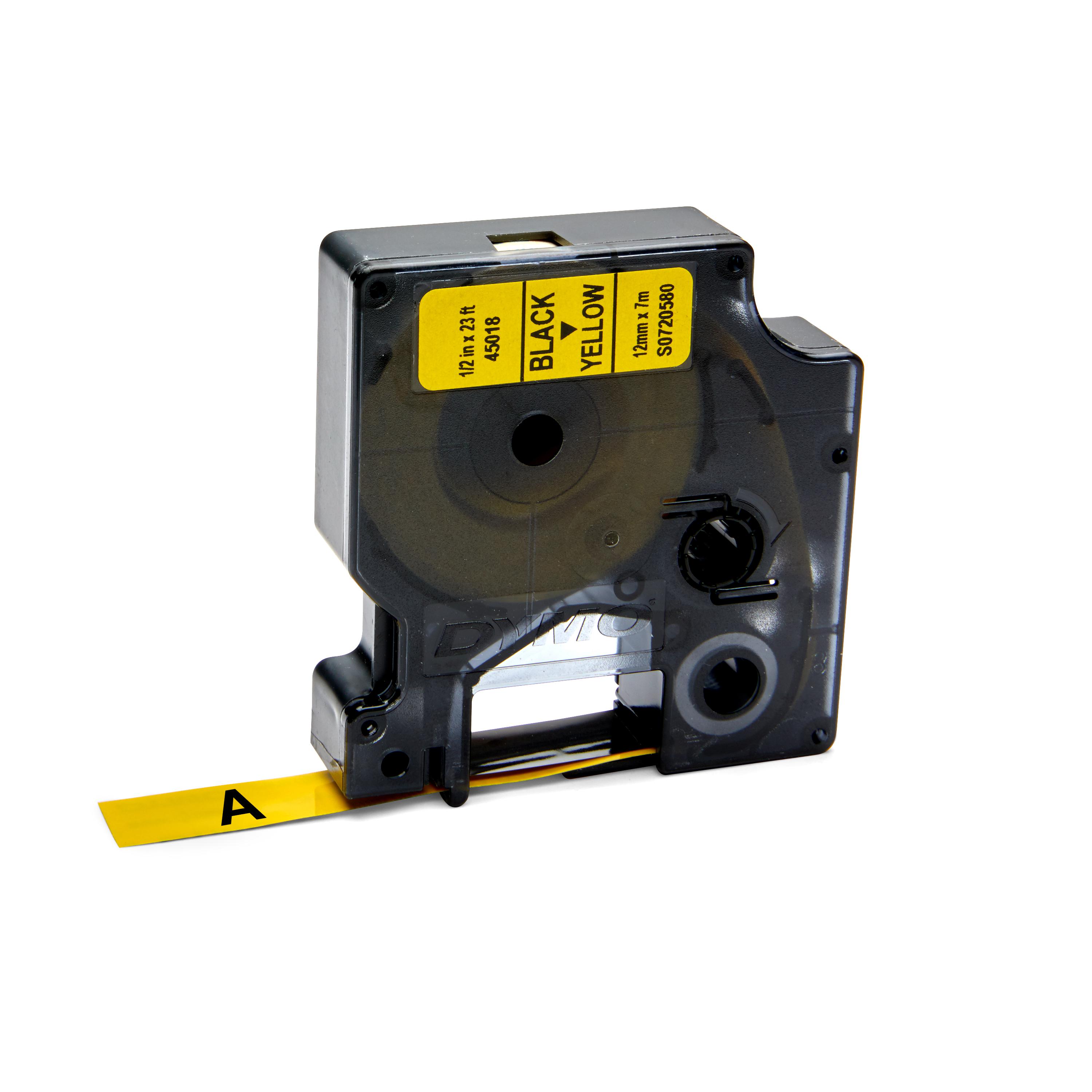 Dymo D1 - Ruban d'étiquettes auto-adhésives - 1 rouleau (12 mm x 7 m) -  fond jaune écriture noire Pas Cher