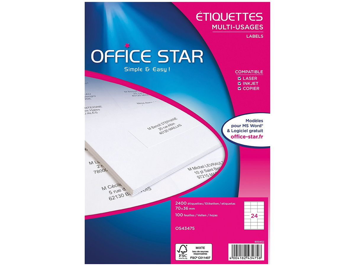 2400 Étiquettes Adressage Blanches 63.5mm X 33.9mm - 100 Feuilles A4 - Idéales FBA Amazon Impression Laser