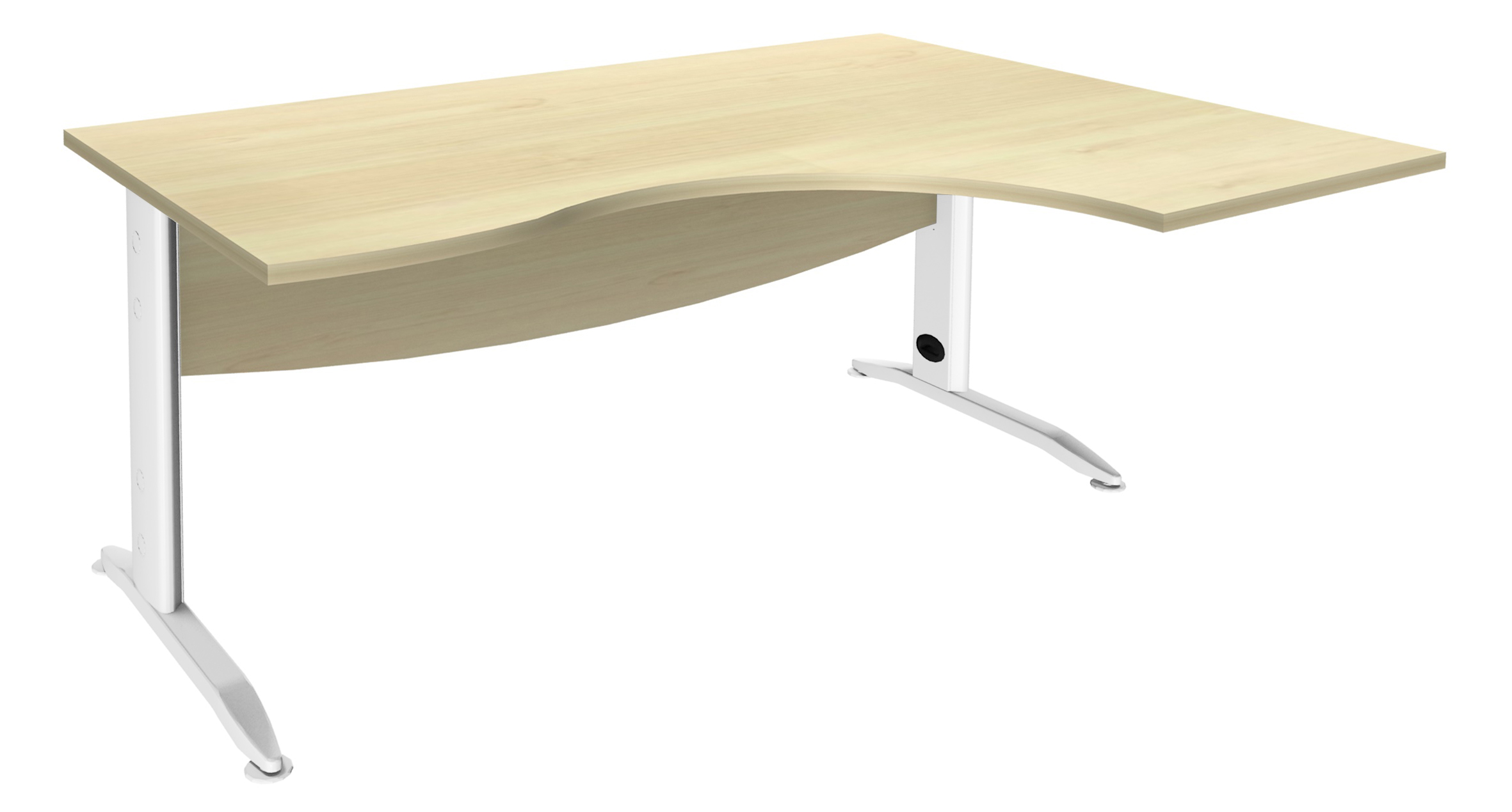 Bureau compact à droite IDRA - L180 cm - Pieds blanc - plateau imitation Erable (Pieds de renfort obligatoire à rajouter - non inclus)