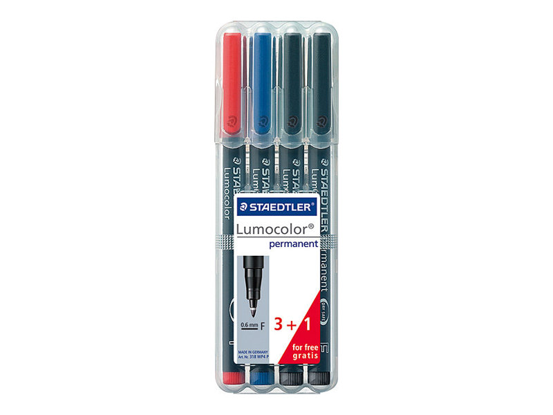 STAEDTLER Lumocolor 318 - Pack de 4 marqueurs permanents (format spécial) - pointe fine - couleurs assorties